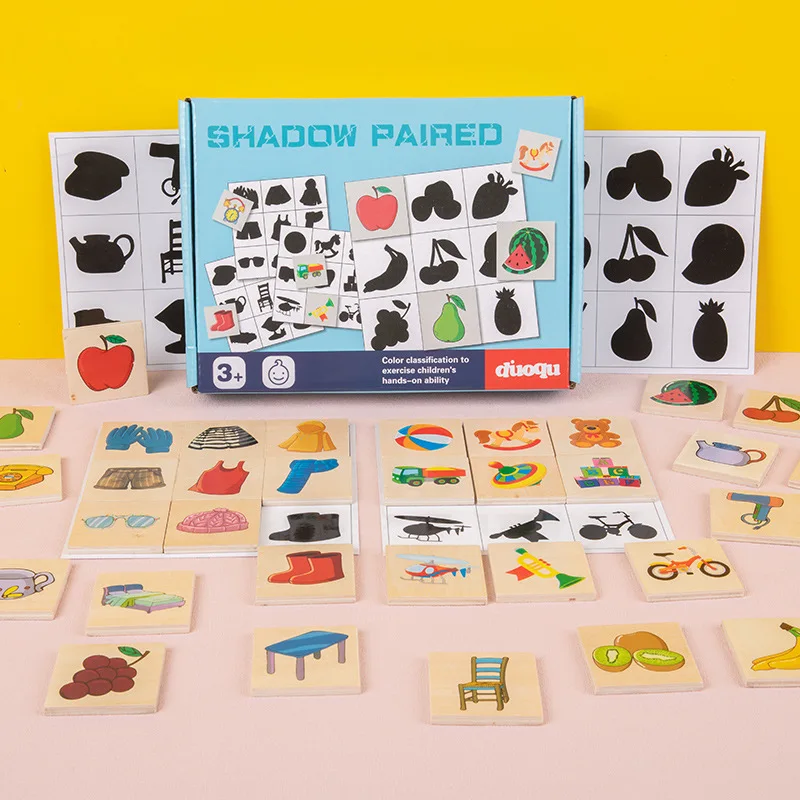 Wooden Montessori Kids Toy Find Shape Animal Fruit Shadow Matching Jigsaw Puzzle Thinking Game Early Education Learning Toy Gift 5