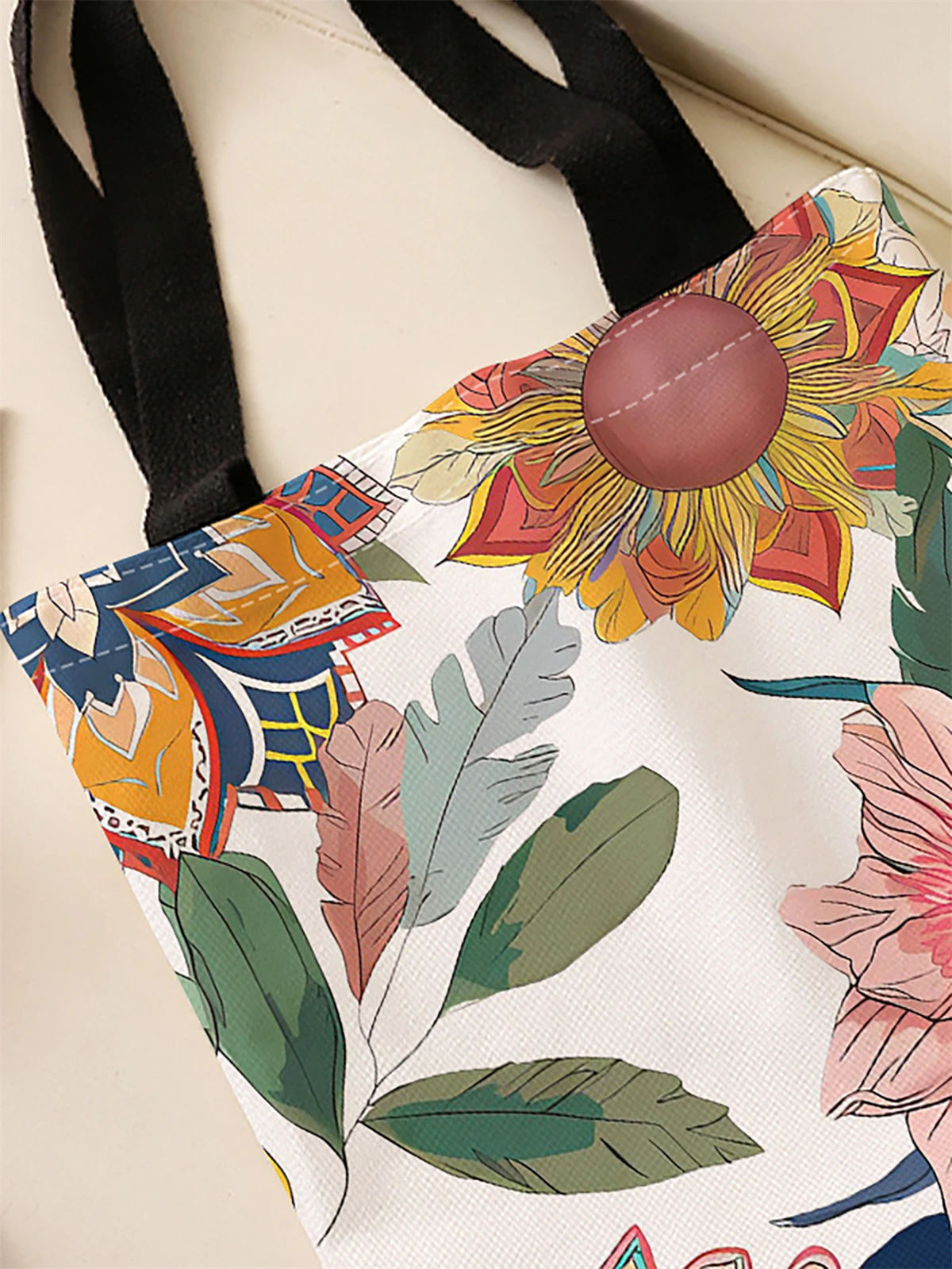 Flower pattern printed casual handbag, reusable fashionable backpack, multifunctional handbag, canvas shopping bag