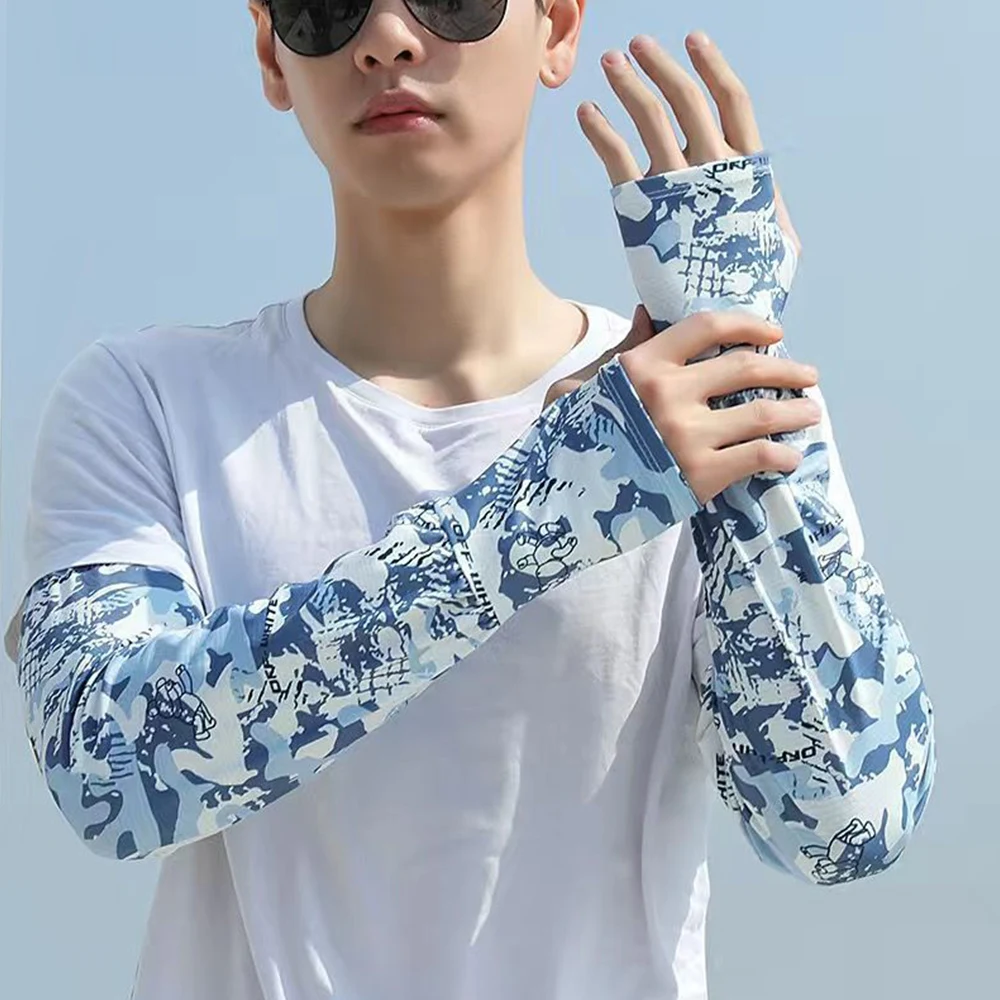 Arm Covers Arm Sleeves Ice Silk Sleeve Sun Protection Cuffs Cycling Warmer Half Finger Gloves UV Protection Sports Outdoor