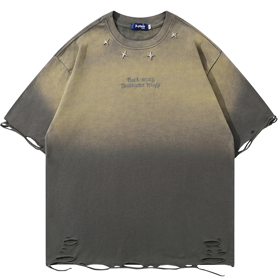 Tシャツ・カットソー Distressed  T T-Shirt DXSHCV Retro Men's Distressed T-Shirts Oversize Short Sleeve