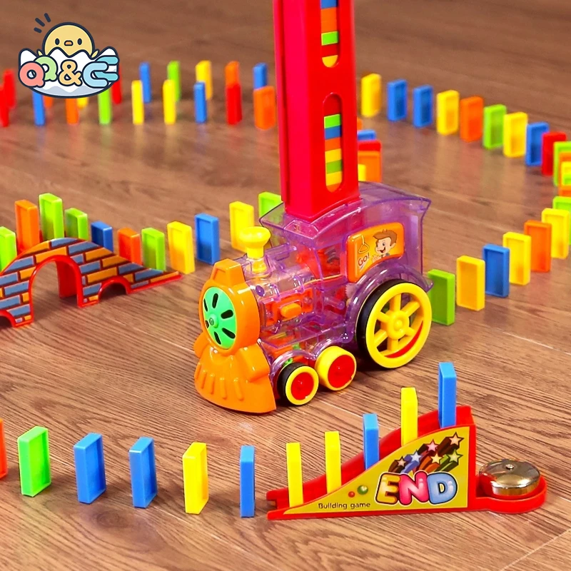 Domino Set Kids Domino Train Car Set Sound Light Automatic Laying Domino Brick Colorful Dominoes Blocks Game Educational DIY Toys Gifts