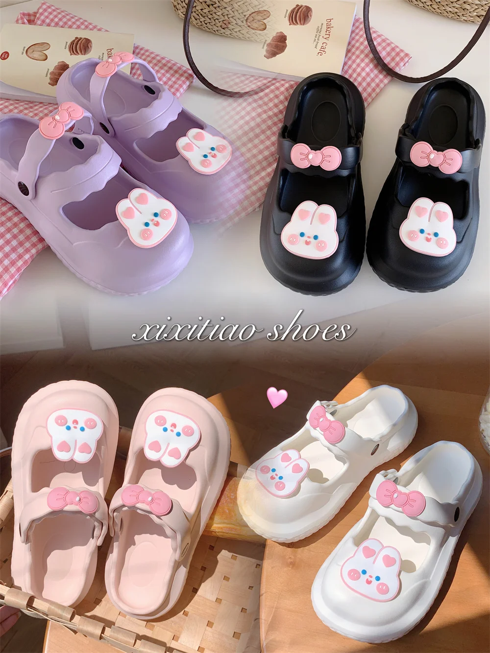 Women Sandals Mary Jane Thick Sole Rabbit Sandals Summer EVA Thick Soles Soft Beach Slipper Women Water Shoes