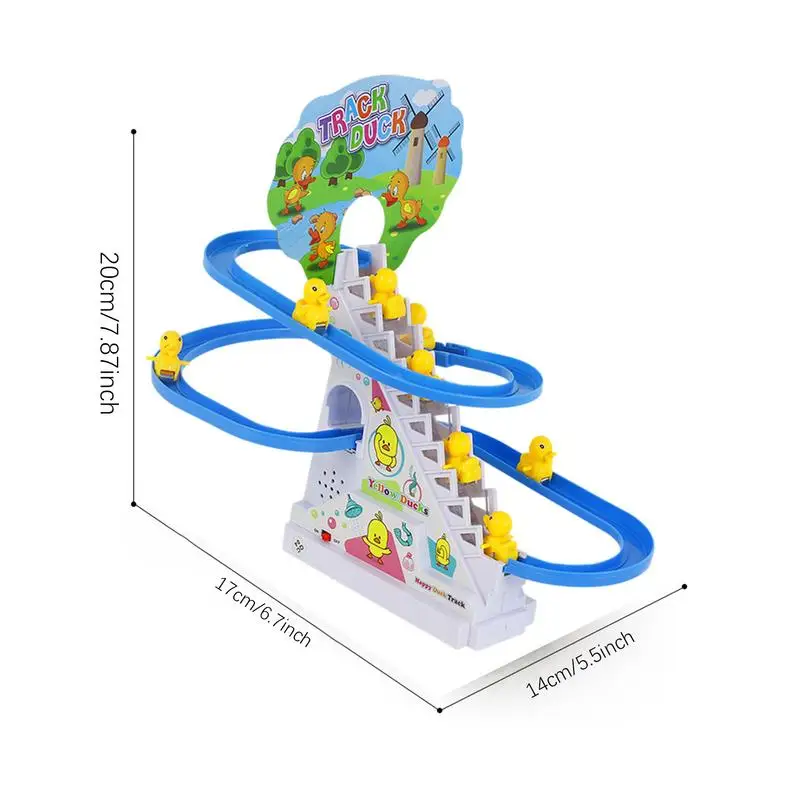 Roller Coaster Toy Assembly Track Game Set Montessori Toys Stair Climbing Toy Small Ducks With Lights & Music Toddler