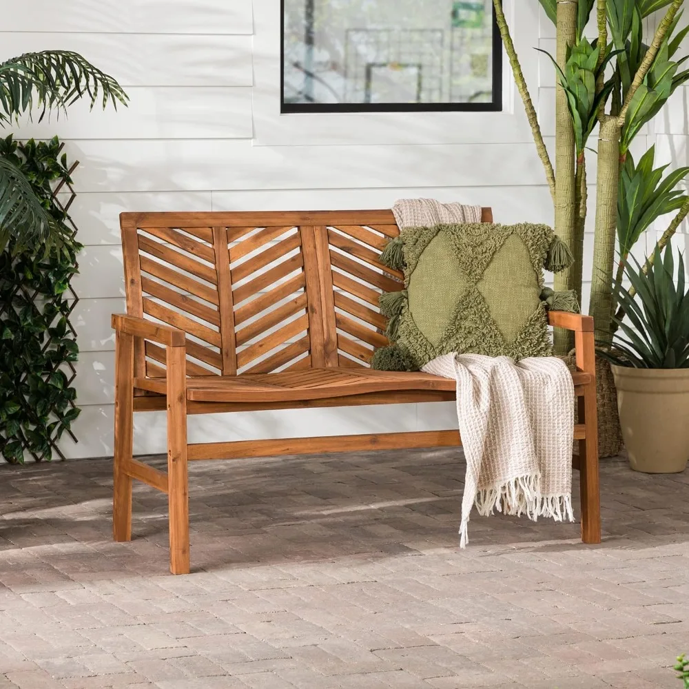 

48 Inch Garden Chair Outdoor Patio Wood Chevron Loveseat Chair All Weather Backyard Conversation Garden Poolside Balcony Couch