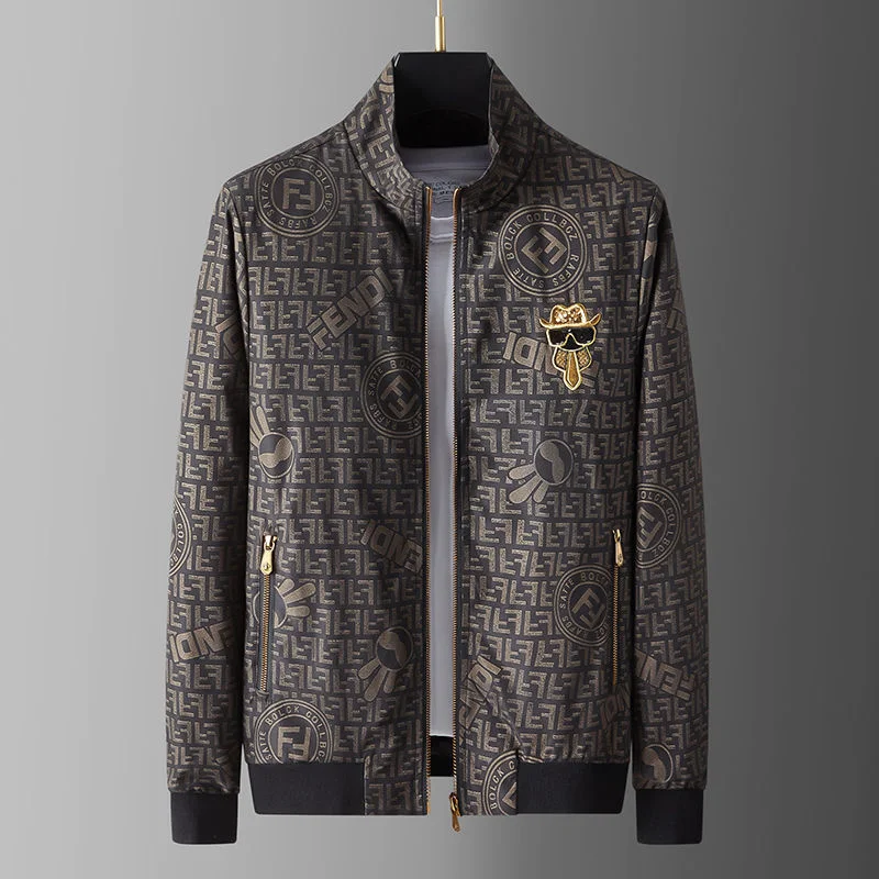 

Luxury brand Autumn winter new men's high-end coat European fashion letter print embroidered spiritual boy stand collar jacket