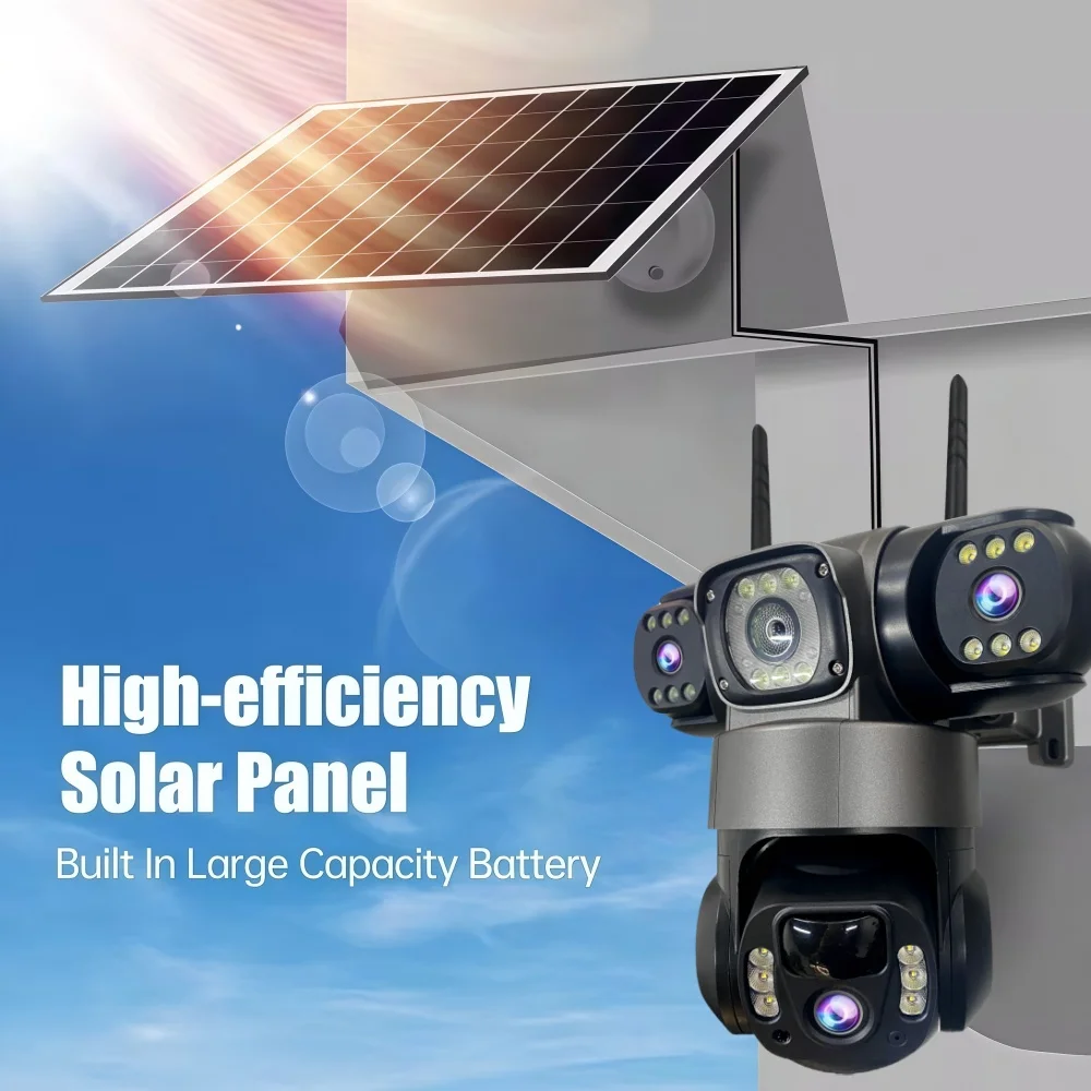 V380Pro Triple Lens 4G Solar Camera Outdoor 15MP 10X Zoom Triple Screen PIR Motion Detection Security Surveillance IP66 PTZ Cam 2