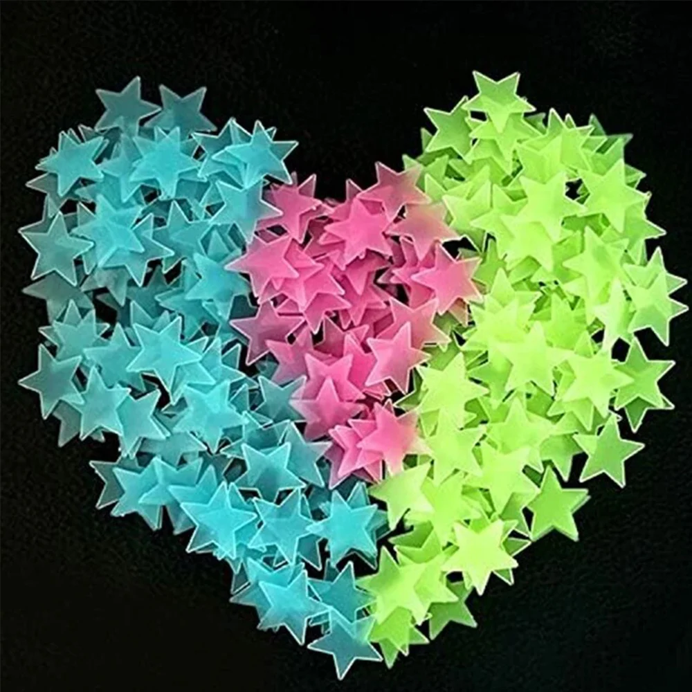 Luminous Wall Stickers Luminous 3D Star Stickers for CHILDREN'S Room Bedroom Ceiling Illuminated Plastic Wall Stickers Home Decoratio 100 Pieces