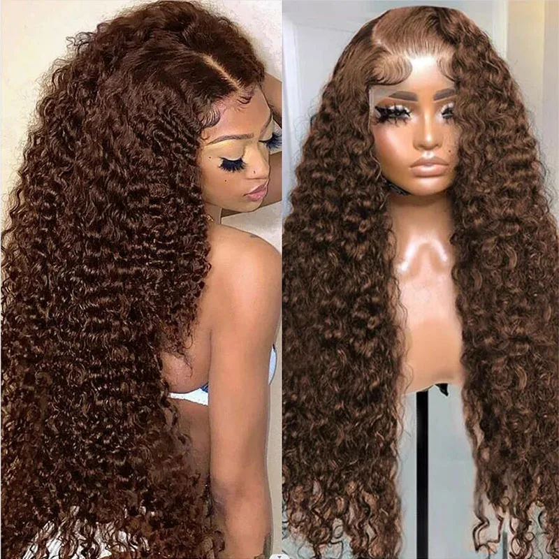 

Soft Natural Hairline Ginger Brown 26“Long Kinky Cruly 180Density Lace Front Wig for Women BabyHair Glueless Preplucked Daily