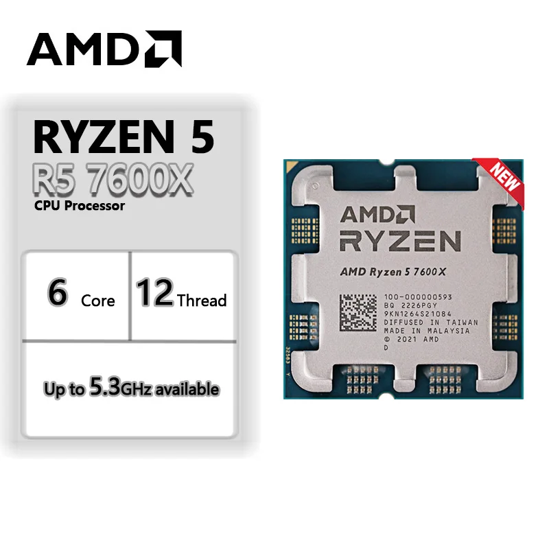 AMD Ryzen 5 7600X R5 7600X 4.7 GHz 6-Core 12-Thread CPU Processor 5NM L3=32M 100-000000593 Socket AM5 New but without cooler