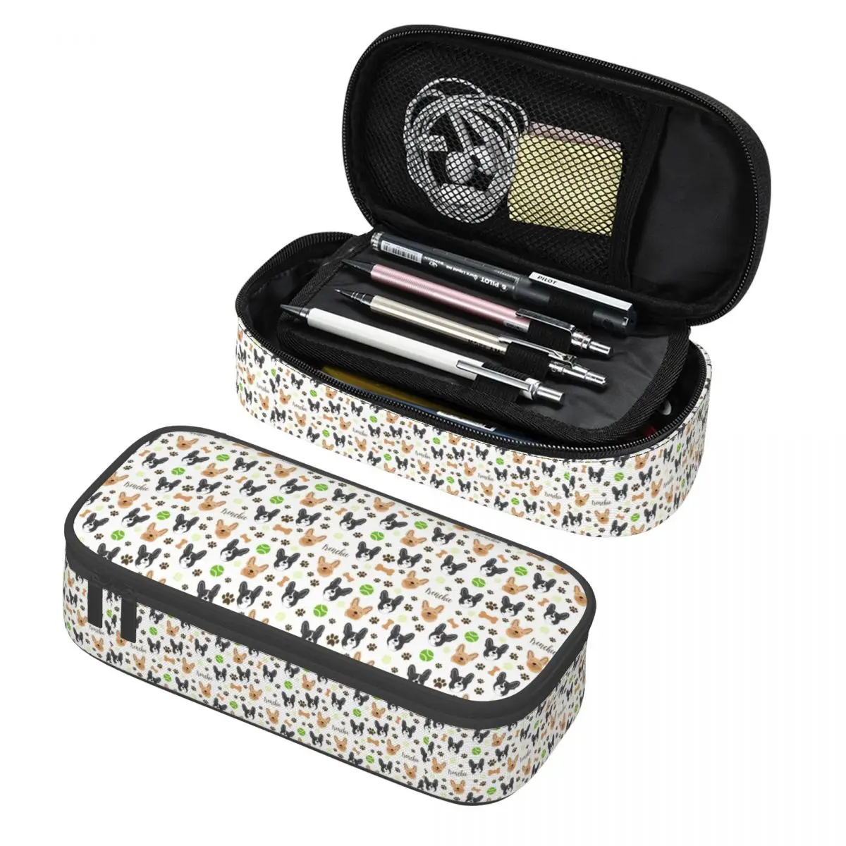 French Bulldog Paw And Bone Print Pencil Case for Girls Boys Frenchies Dog Large Storage Pen Bag Box School Accessories