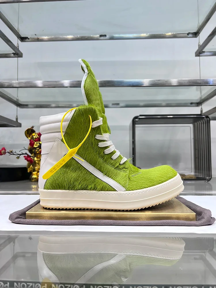 Casual Shoes Men Rojohns High Top Quality Leather Luxury Owen Geobasket Luxury Sneakers Horse Hair Thick Sole Ro Ankle Boots