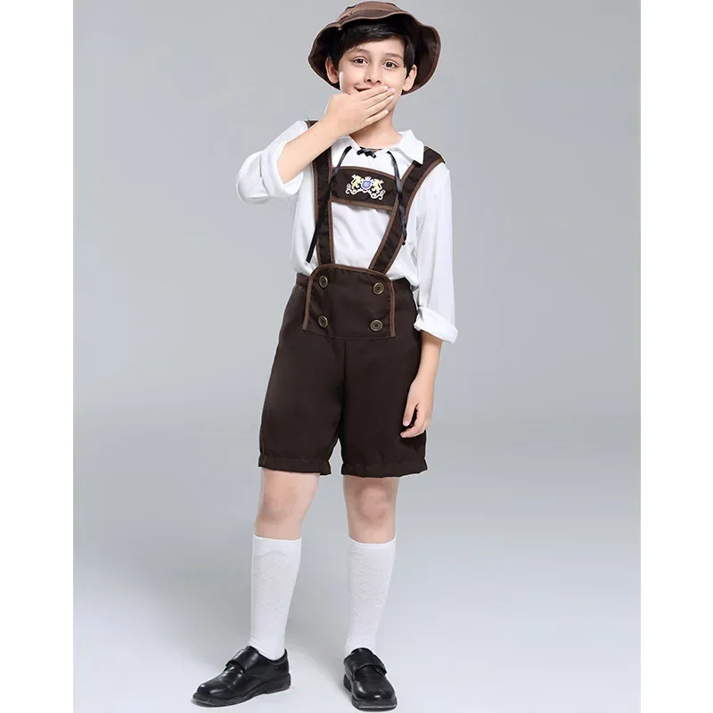 Classic Bavarian Lederhosen Oktoberfest Kids Costume German Beer Boys Outfit Hat Top Suspender Shorts Set Cosplay Halloween,kids cosplay costume