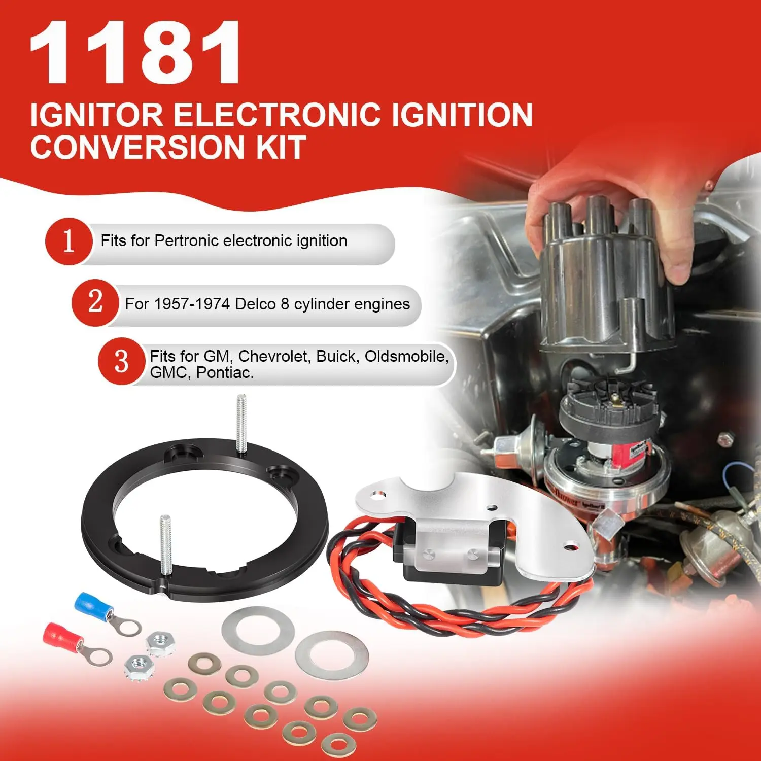 Pertronix 1181 ȭ ü  ȭ ȯ ŰƮ, Delco 8 Ǹ  1957-1974  