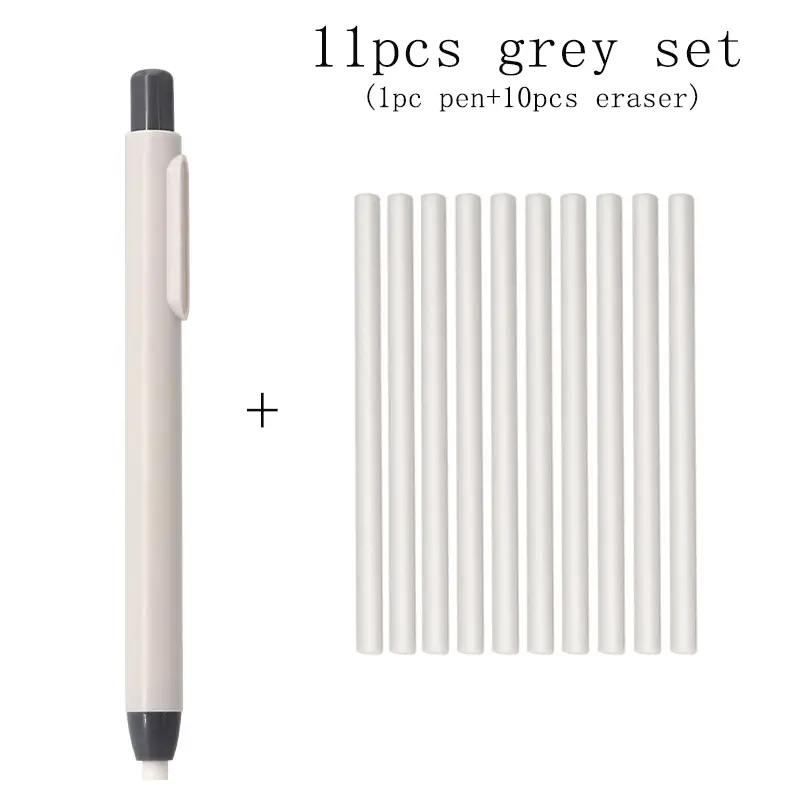 11Pcs/Set New Creative Pen Shape Press Type Pencil Eraser with Replaceable Core Sketching Painting Writing Erase Supplies - Image 10