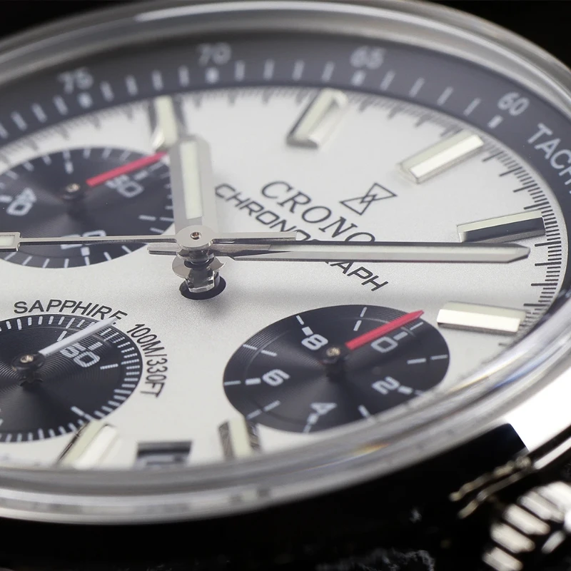 Cronos L6035 Chronograph 38.5mm Quartz Wristwatches Miyota 6S20 Black&White Panda Dial Sapphire Waterproof 10Bar BGW-9 Watches 2