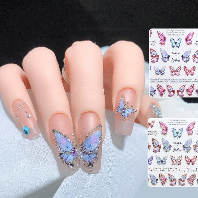 Blue, Pink, Lilac Butterflies Nail Stickers – Bellissa