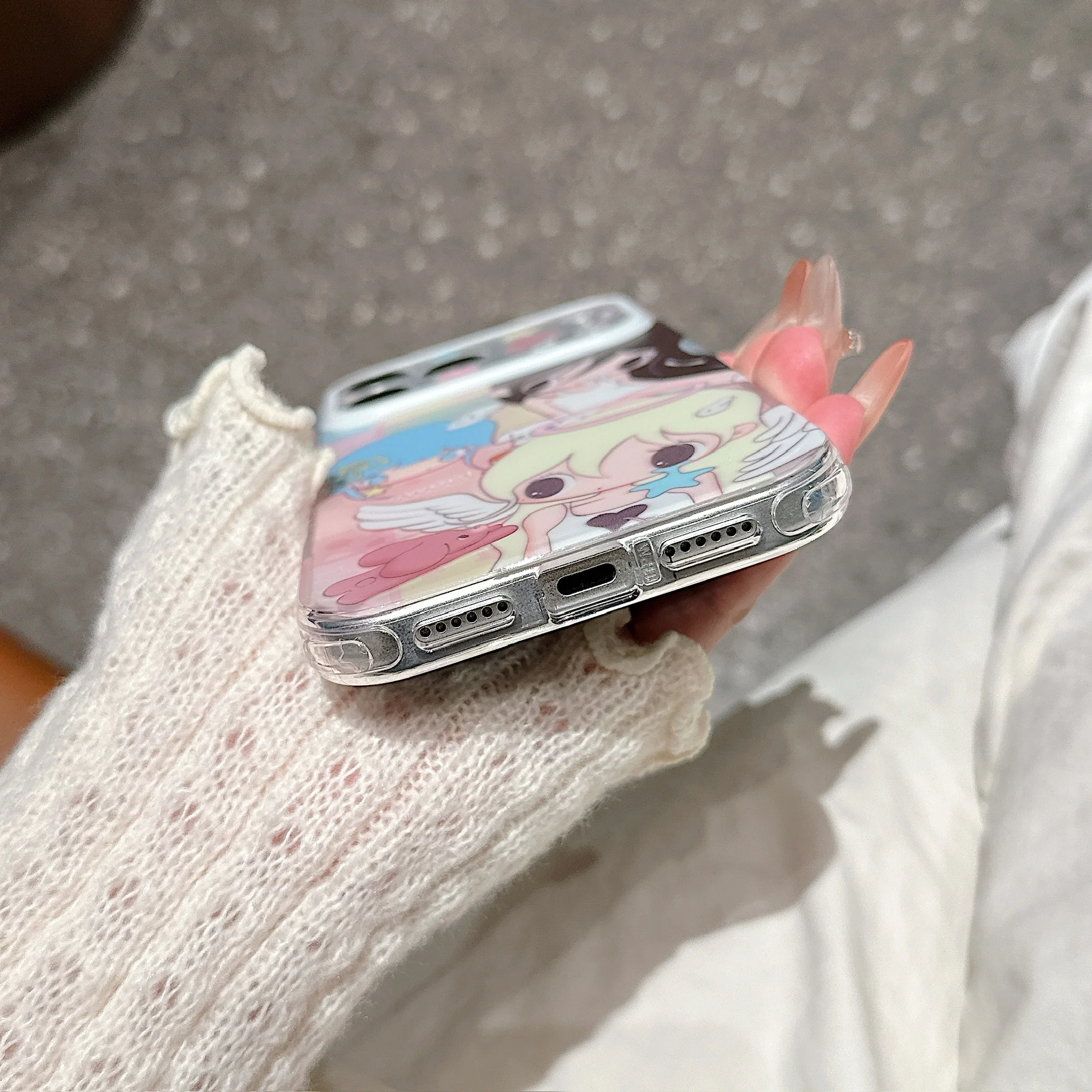 Y2K Sweet Big Eye Angel Girl Phone Case with Bear Star Print - Trendy Aesthetic Shockproof Cover