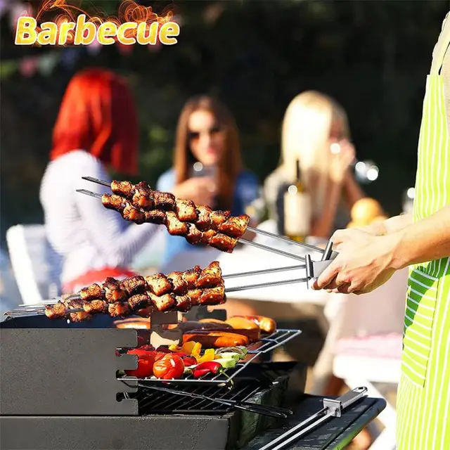 Rozsdamentes Acél Félautomata Kettős Végű Barbecue Villa Bbq Kültéri Kemping Piknik Szerszám Hordozható Bot - Image 2