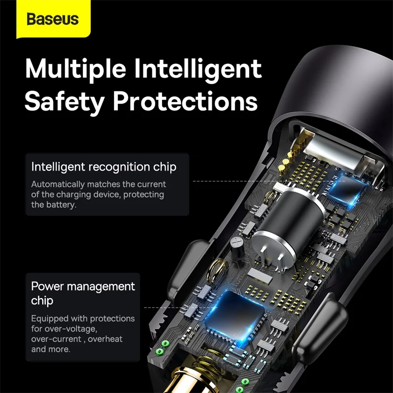 Phone Charger Baseus 60W Metal USB Type C Car Quick Charge SCP AFC QC 4.0 PD 27W USBC for iPhone Xiaomi Huawei Samsung