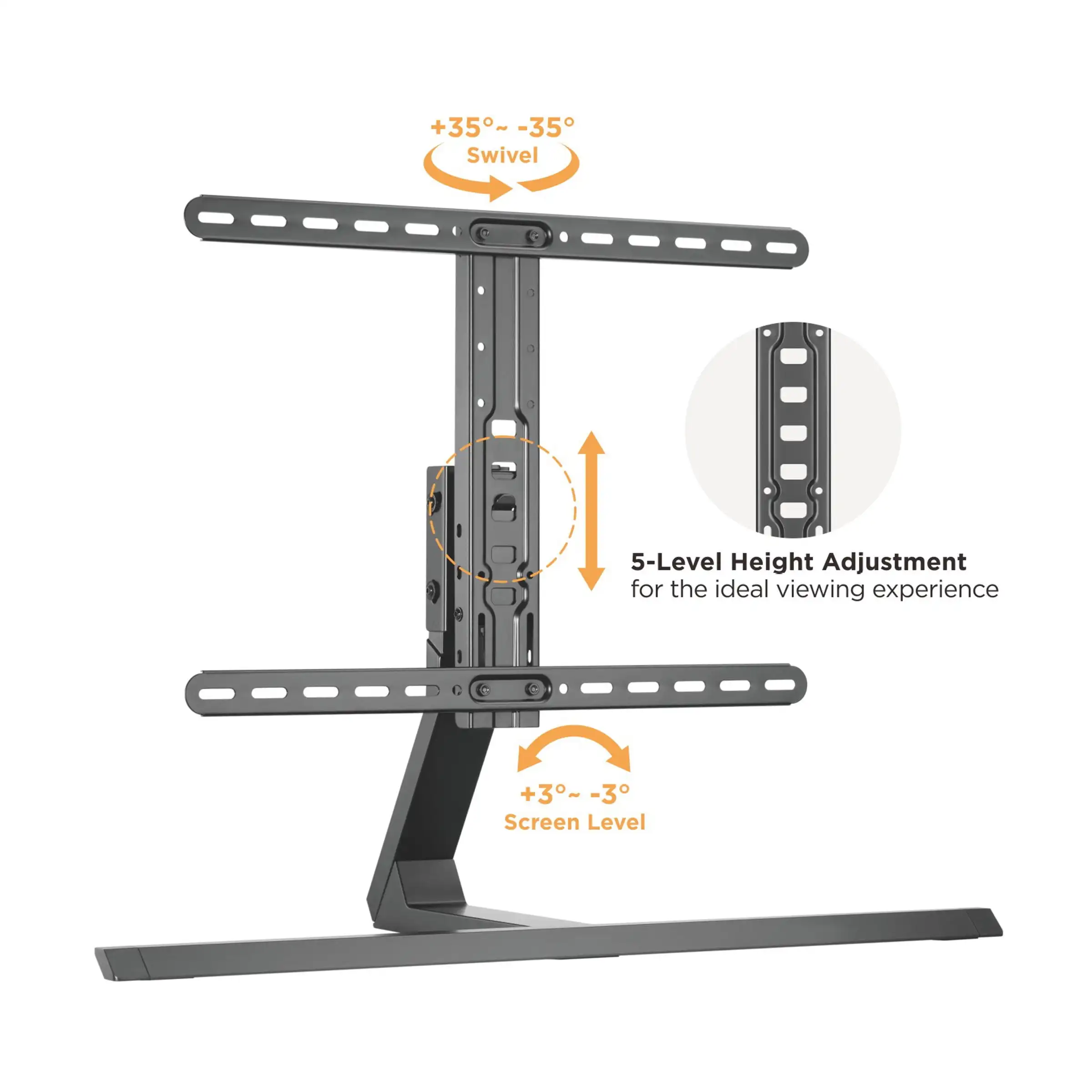 

Atlantic Universal Table Top Adjustable TV Mount Stand with Swivel and Tilt, Fits TVs 37"-75”, Black