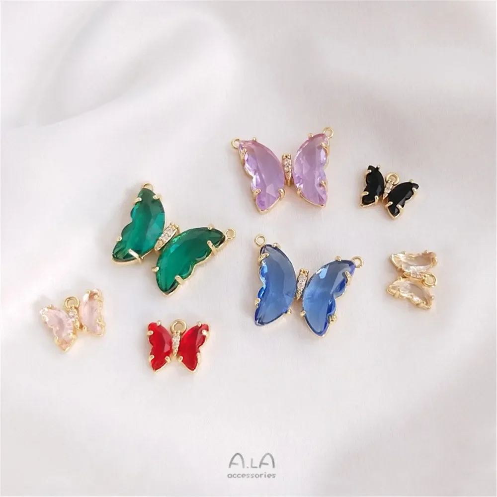 

14K Gold Plated Zircon Small Butterfly pendant Large butterfly double pendant diy necklace pendant earpiece