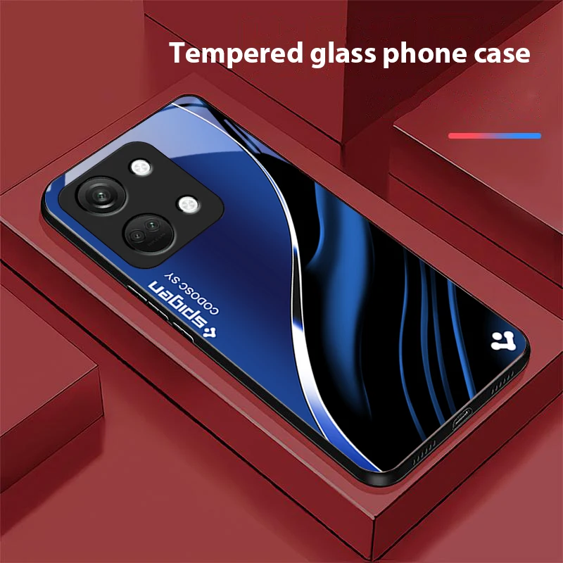 Deep Blue Fashion Hard Shell Tempered Glass Phone Case - Black