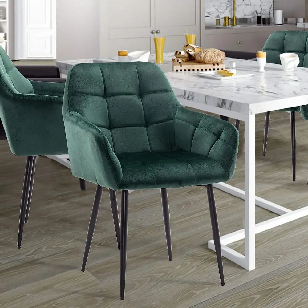 2X4X6XDiningGreenChairSetwithArmrestsVelvetKitchenChairs
