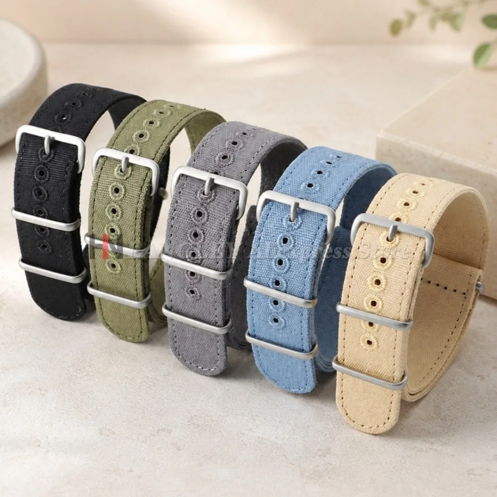Ribbed Nylon Braid Fabric Watch Strap - Military Style Men's Band, 20mm & 22mm Sizes