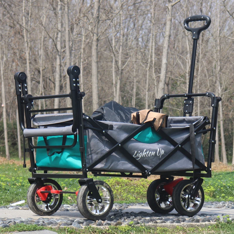 頑丈 折り畳みワゴン カバー バッグ付きオールテレーン アウトドア ビーチ ワゴン 折りたたみ式 大き 車輪 ブレーキ付き ポータブル カバーバッグ付き頑丈折りたたみワゴン全地形対応屋外ビーチワゴン