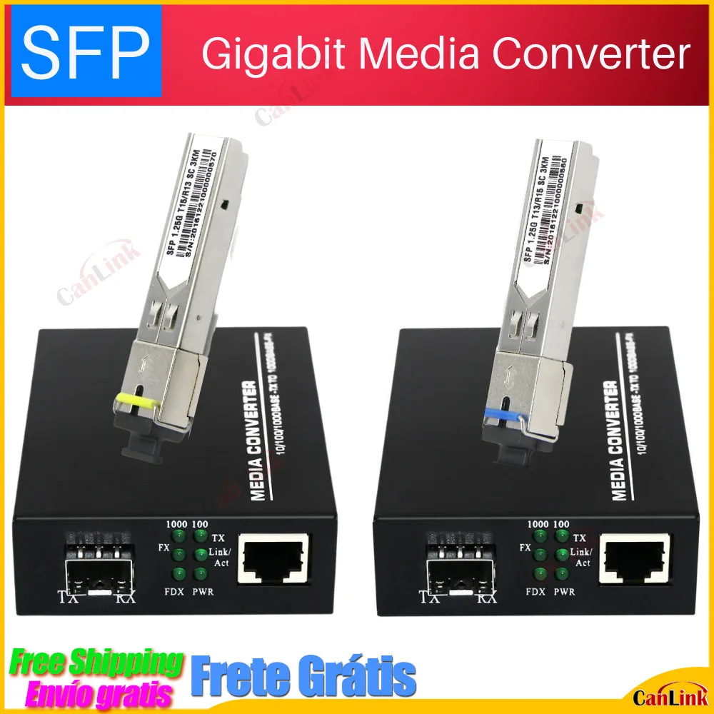 1pair Gigabit Media Converter SFP Transceiver Module 20KM 1000Mbps Fast Ethernet RJ45 To Fiber Optic 1sfp 1E Switch 1 Port LC
