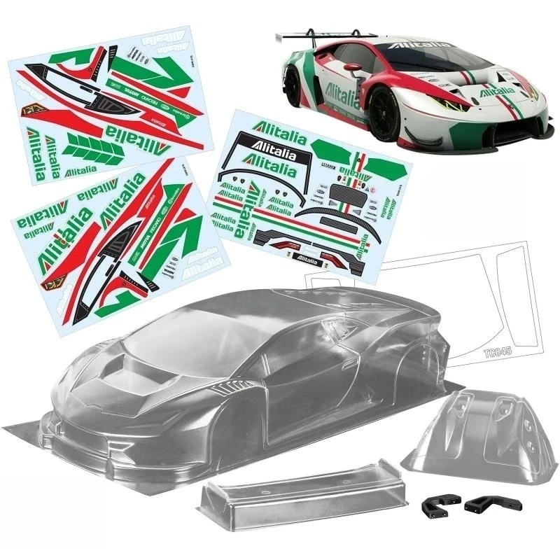 

TC045 1/10 Huracan GT Clear Lexan Body Shell W/Rear Wing and Light Buckle for 257mm wheelbase RC Drift Car Tamiya TT-01 TT-02