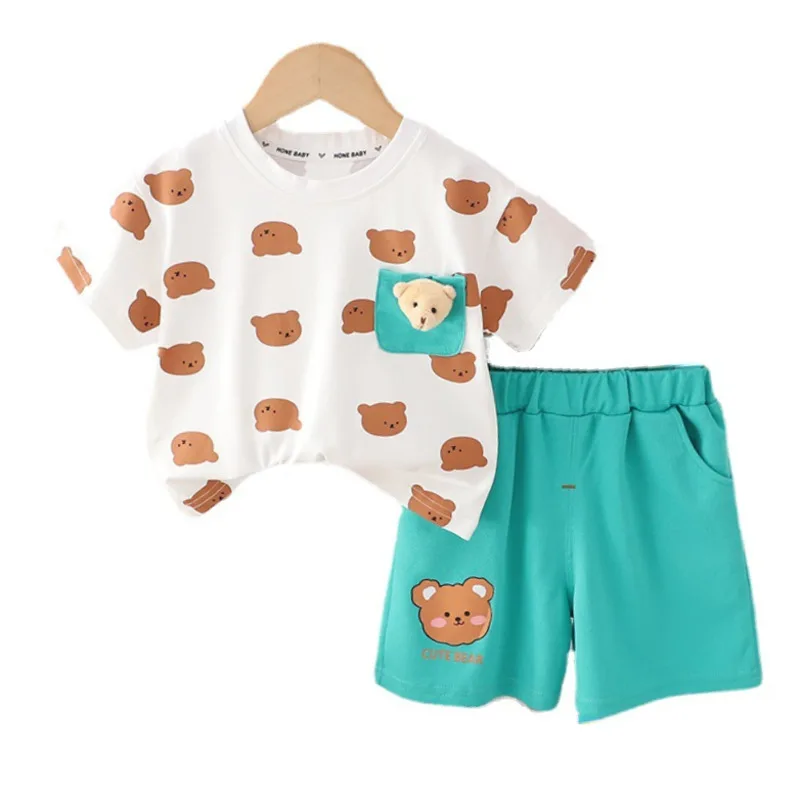 

New Summer Children Outfits Baby Girl Clothes Infant Boys Cartoon T-Shirt Shorts 2Pcs/Set Toddler Casual Costume Kids Tracksuits