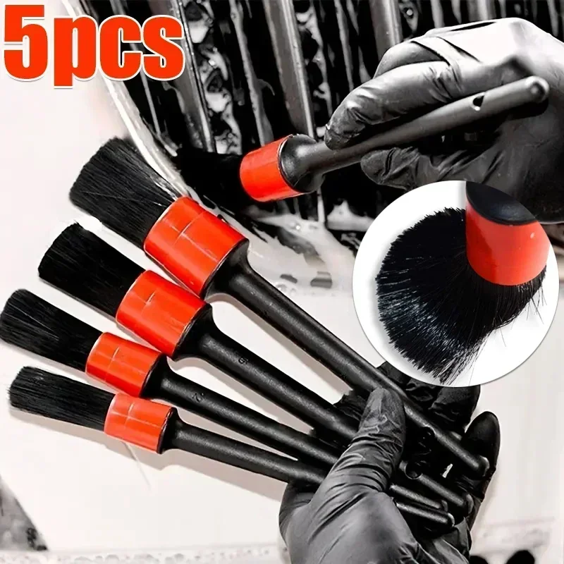 5pcs Soft Car Cleaning Brush Kit Automotive Detail Brushes For Car Interior Detailing Brush Set Wheel Rims Clean Plastic