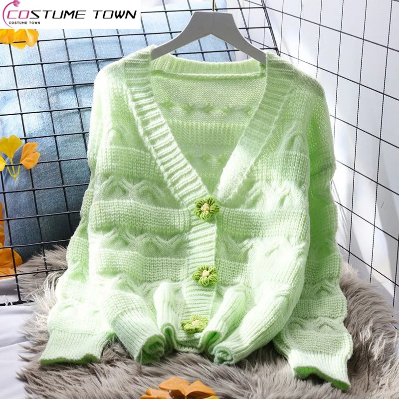 

Little Fresh V-neck Short Sweater Cardigan Women's Loose Outwear Spring and Autumn Season New Korean Style Western Knitted Top