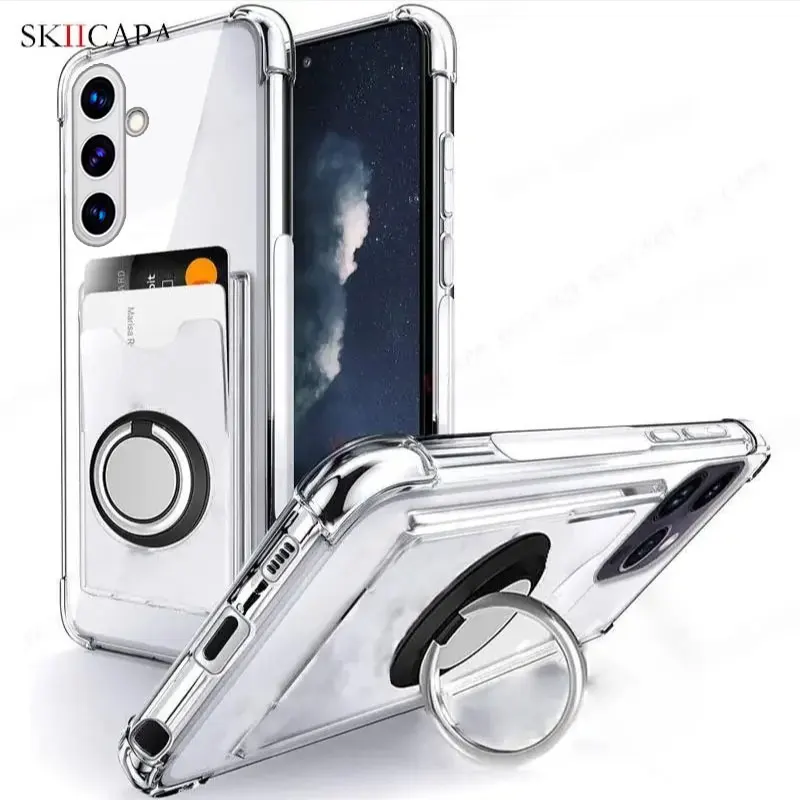 Shockproof Clear Ring Holder Case with Card Slot and Soft Cover