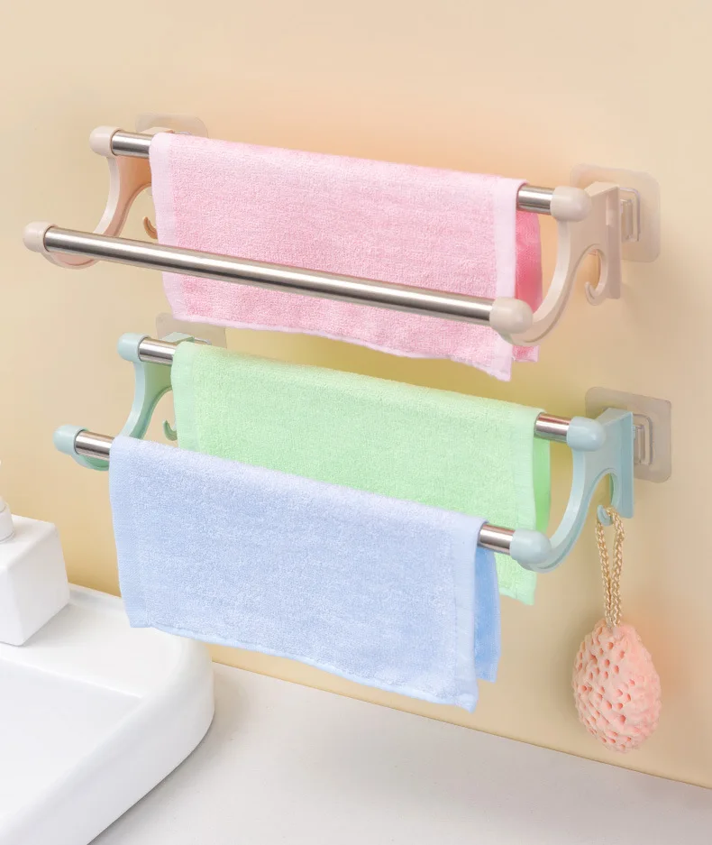 Double Towel Holder Wall-mounted Towel Rack Bathroom Kitchen Accessories