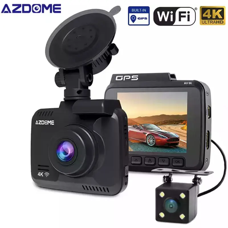 AZDOME GS63H Car Dash Cam 4K 2160P HD Dash Camera Dual Lens Built in GPS  DVR Recorder Dashcam With WiFi G-Sensor Loop Recording