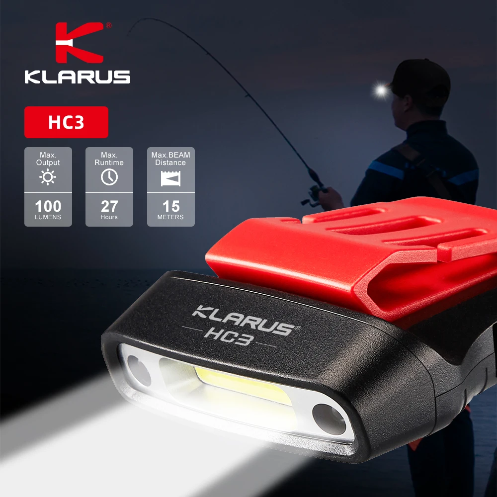 klarus HC3 Rechargeable Motion Sensor Cap Visor Light - 100 Lumens COB LED Clip on Hat Light - Headlamp Flashlight with Red Light for Fishing 並行輸入 KLARUS HC3 Rechargeable Motion Sensor Cap Visor Light 100 Lumens
