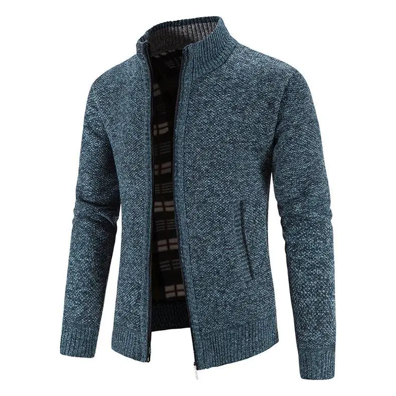 thumbnail image 1 of Suéter tipo cárdigan con cremallera y cuello alto de polar para otoño e invierno para hombre, 1 of 5
