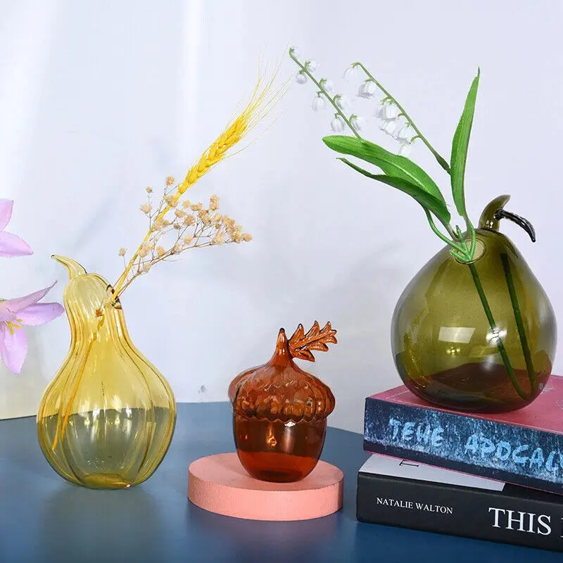 1pc Fruit Shaped Glass Vase Aromatherapy Bottle Vase Creative Pomegranate Pear Shaped Bottle Vase Home Decoration Flower Vase 2