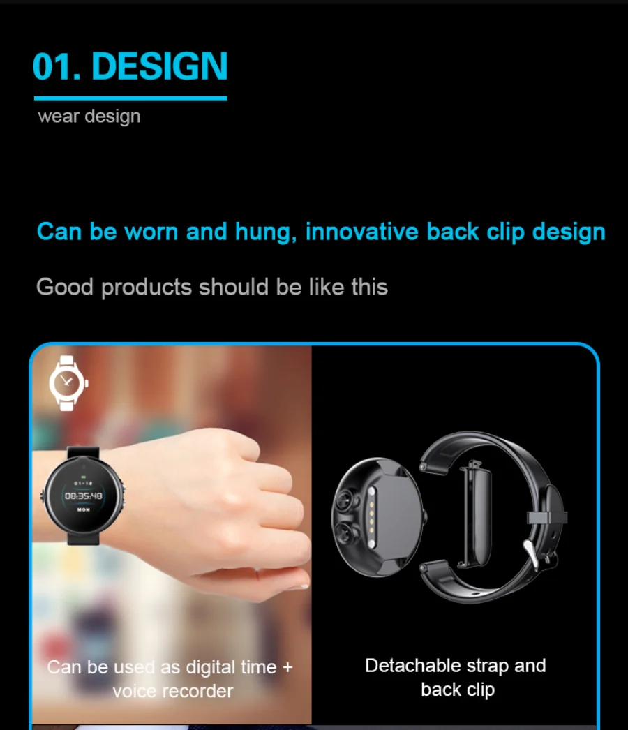 A product page for a Smart Watch SpyCam with HD quality and a picture of a person's wrist.