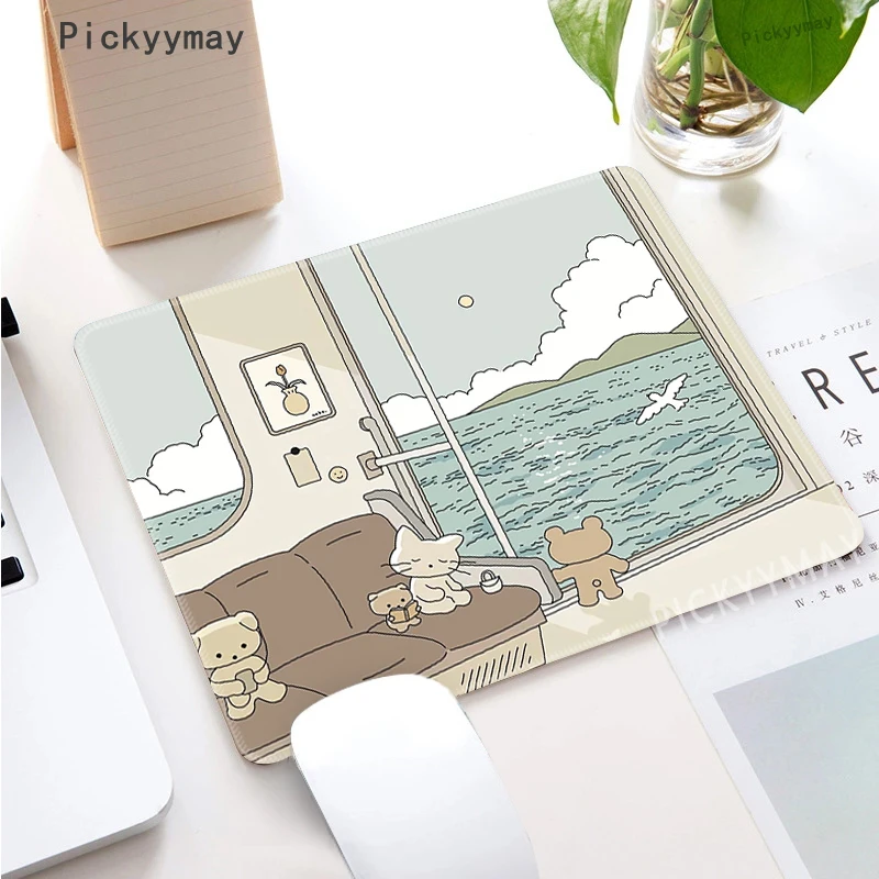 Gaming Mousepad Mouse Pad Computer Desk Mat Kawaii Anime Small Mouse Pad Desktop Cute Green Plant Mousepad Non-slip Laptop Desk Mat Gaming Accessories Cartoon Rug Gifts