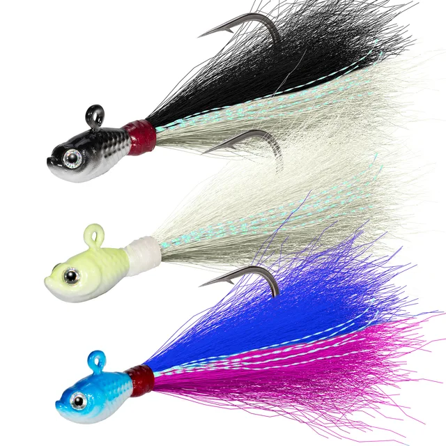 3/5pcs Bucktail Jig Head Hook Teaser Deep Sea Fishing Metal Jig