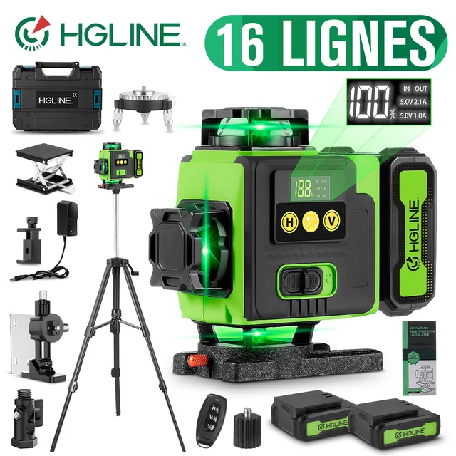 HGLINE 16 lignes niveau Laser APP télécommande niveaux horizontaux verticaux affichage de puissance de la Machine nivellement Laser avec trépied de 100 cm 1