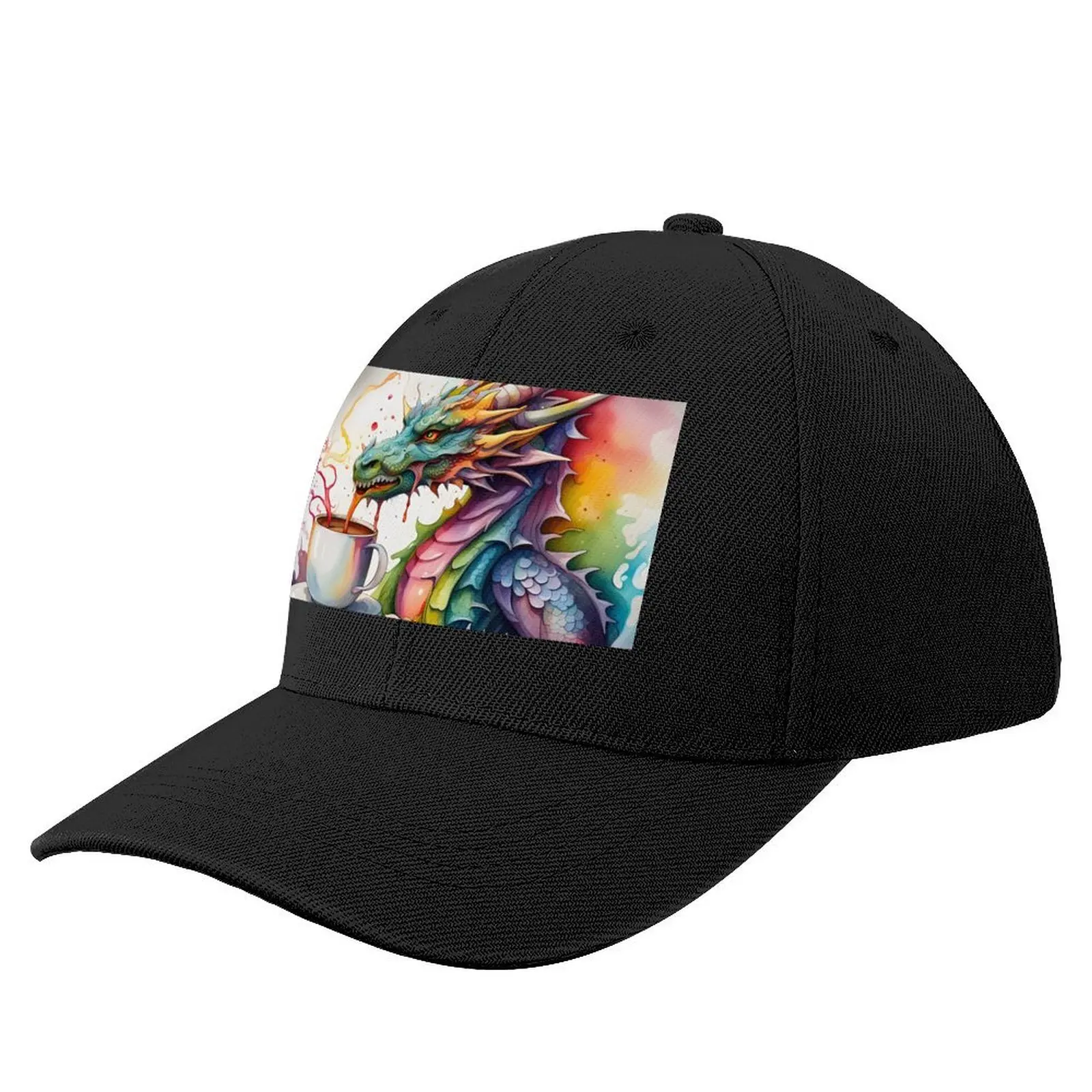

Watercolor Dragon with his Morning Coffee Baseball Cap Cosplay Custom Cap For Girls Men's