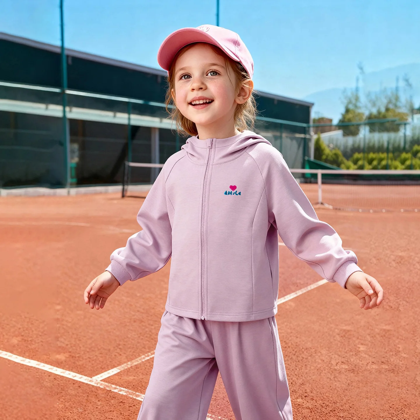 Amila 2026 봄 아동 코트 솔리드 컬러 러브레터 자수 데일리 패션 캐주얼 지퍼 후드 다용도 코트