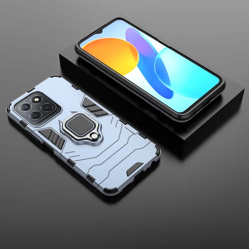 COMAKU Cover Armor per Honor X6 / Honor X8 5G, Custodia TPU+PC Antiurto con Scorrevole Cover Anello Supporto - Blu