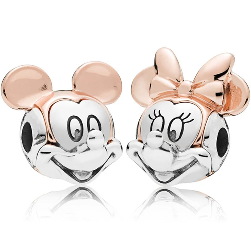 Fit Original Pandora Rose Ears Mickey Mouse Charms Bracciale Donna Disney Silver Color Minnie Beads For Jewelry Making Braccialetto Fai Da Te