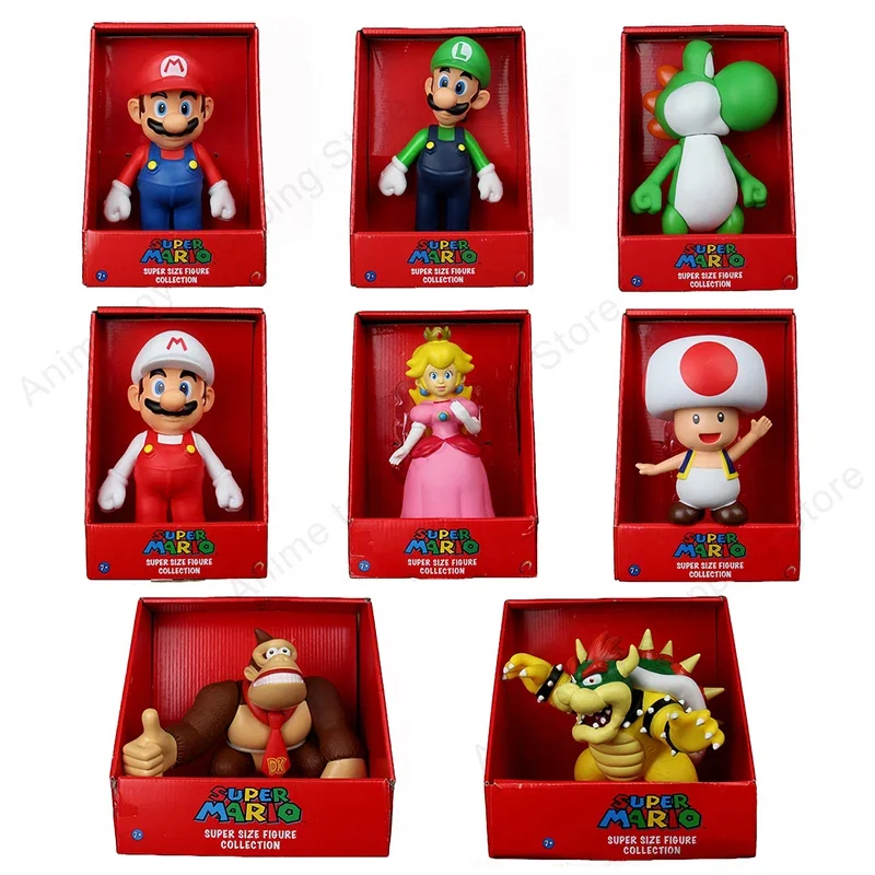 Super Mario Bros Anime Cartoon Toys Luigi Yoshi Peach Bowser Donkey Kong Action Figure Collection Model Doll Toys For Kids Gifts