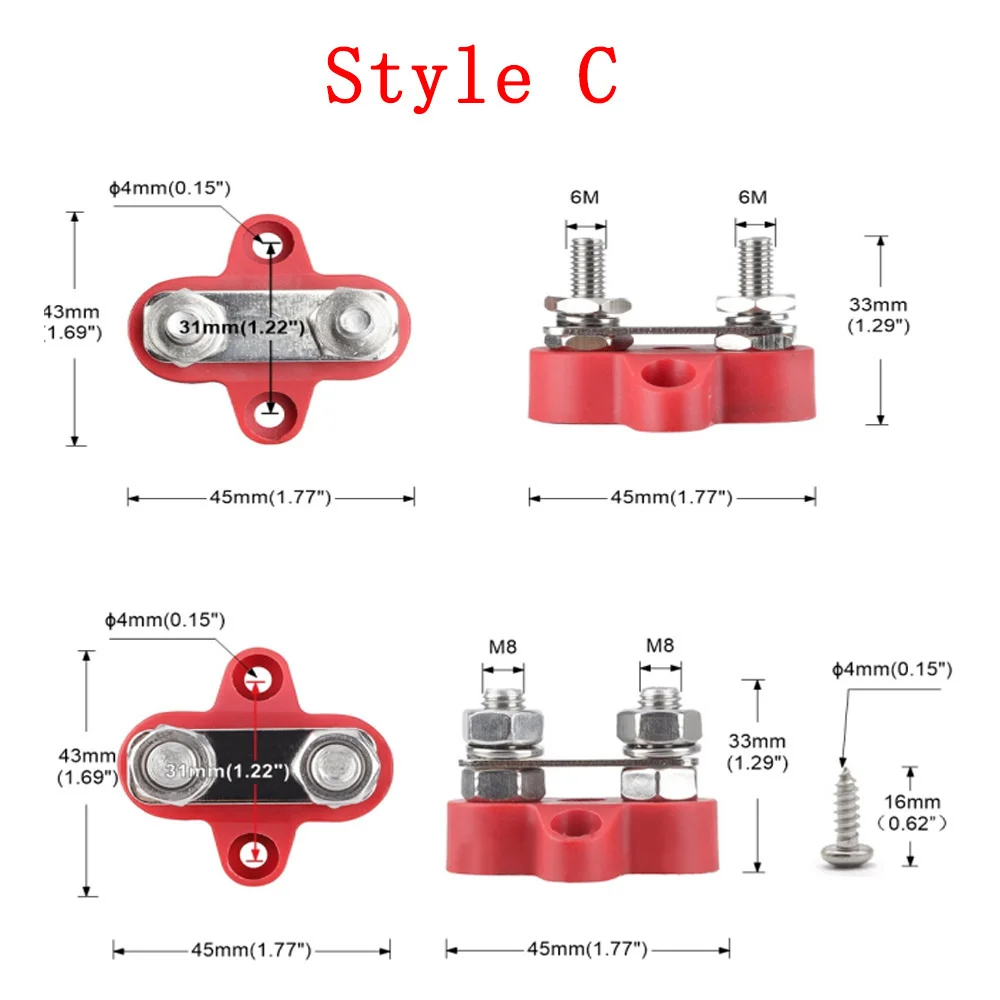 Power Distribution Block Terminal Block Studs M6 M8 M10 Positive Negative Heavy Duty Bus Bar 5/16" 1/4" For Camping RV Truck Boat